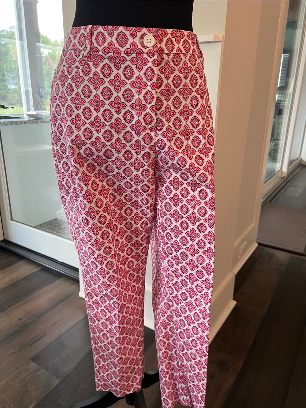 Talbots Pink White Geometric Straight-Leg Pants